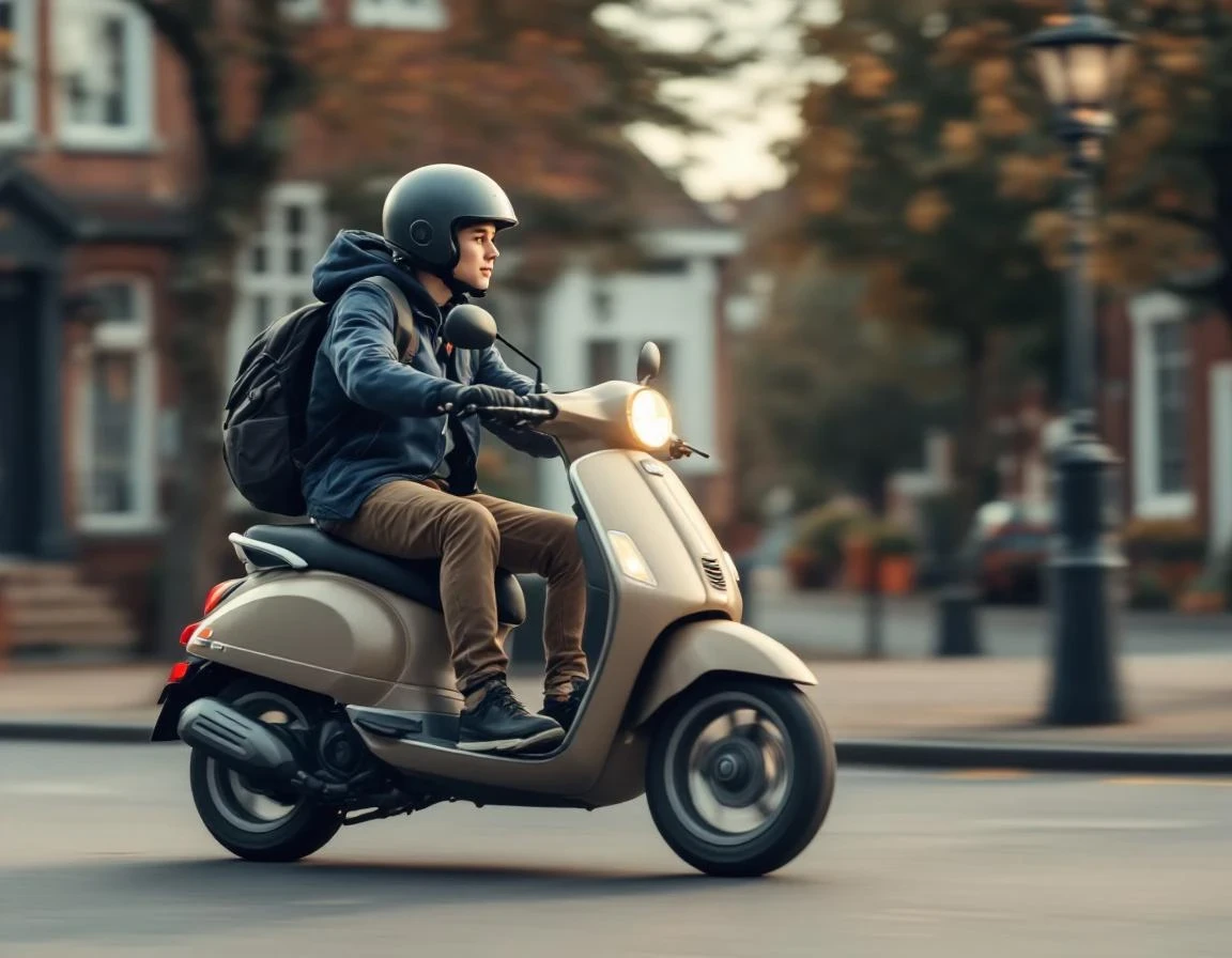 Un jeune sur un cyclomoteur dans un cadre urbain belge